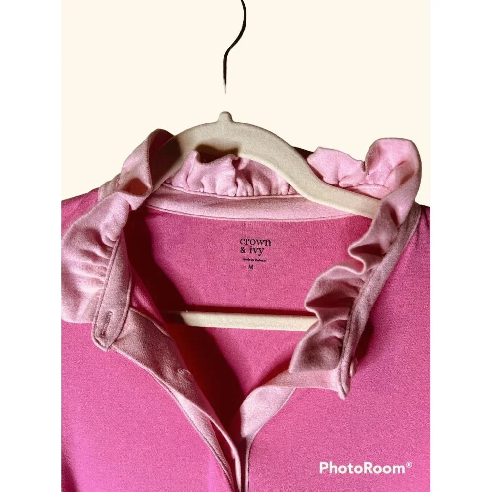Crown & Ivy Womans Medium Pink 3/4 Sleeve Cotton Shift Dress - Picture 3 of 5